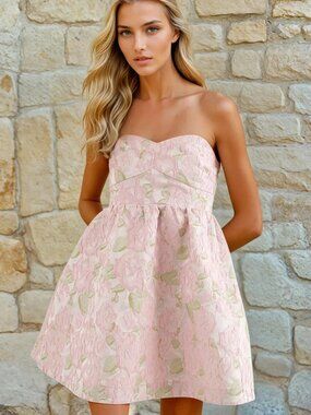 Jacquard Floral Tube Fit and Flare Mini Dress